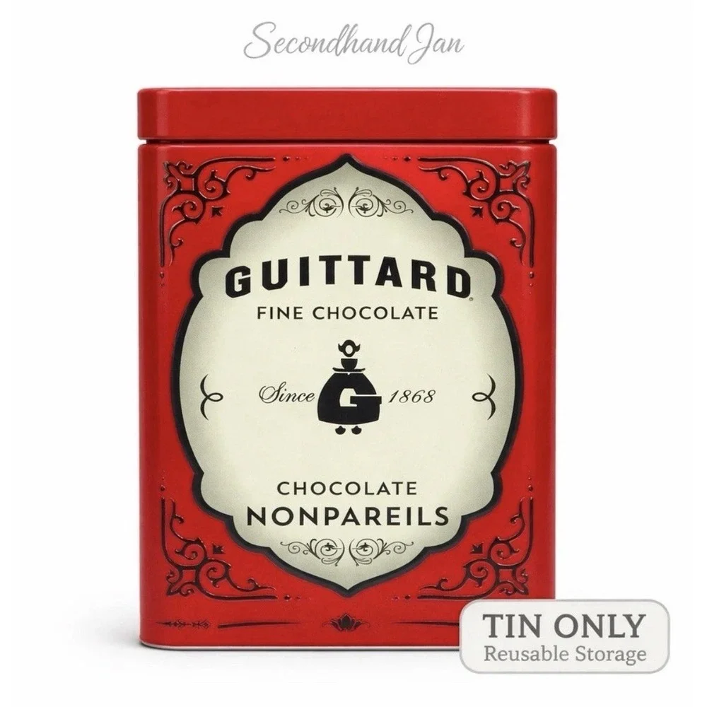 Guittard Chocolate Tin Red Metal Nonpareils (Empty) Kitchen Storage Baking Decor